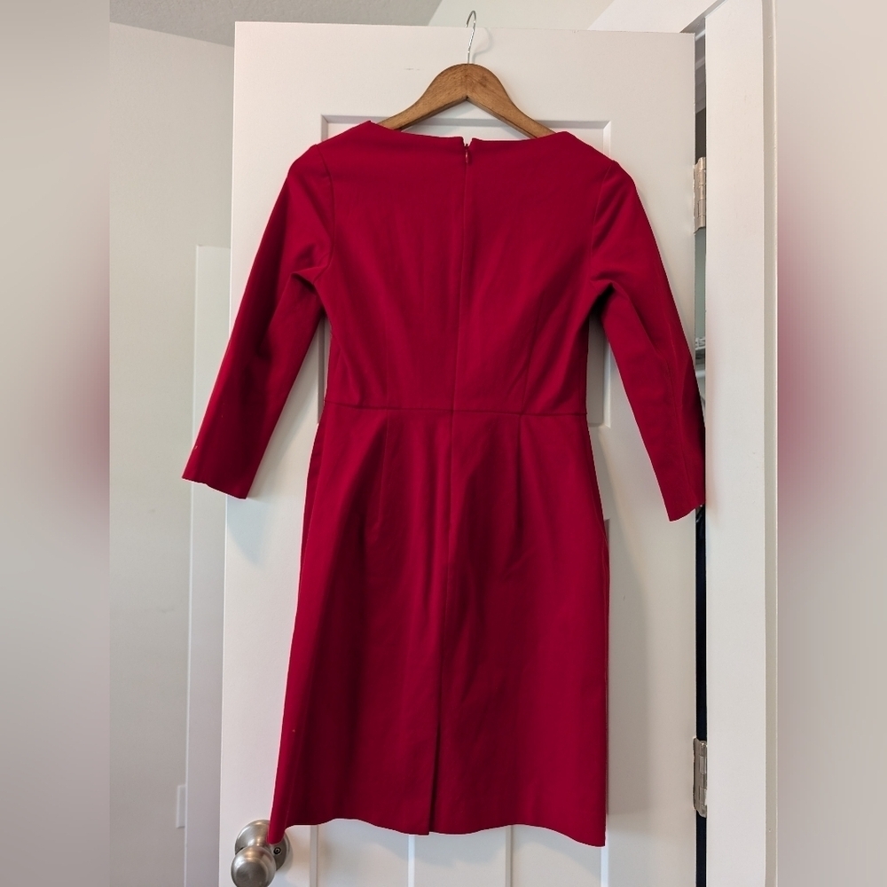 Banana Republic Cherry Red Work Dress Long Sleeve Knee Length 4 Small Petite - Picture 3 of 6